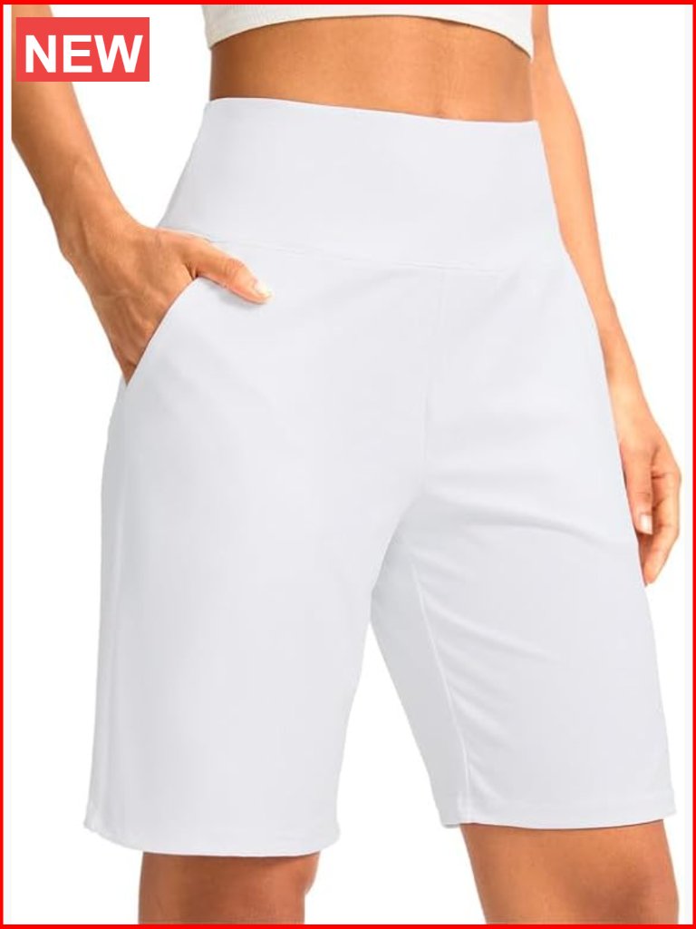 High Waisted Bermuda Shorts With Pockets 9" Inseam Athletic Workout